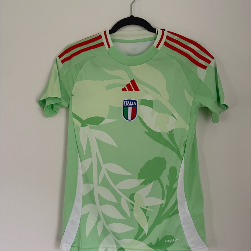 Adidas Light Green Italy 🇮🇹 Soccer Jersey with Red Accents